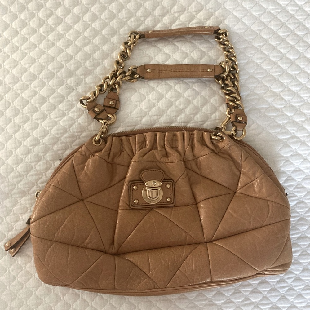 Marc Jacobs Classic Camel Leather and Gold Hardware Handbag with Duster Cover